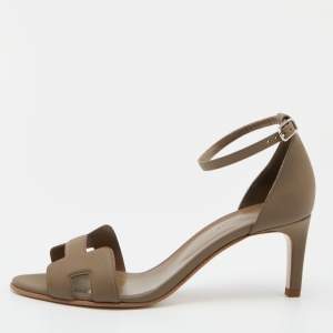 Hermes Taupe Leather Premiere Sandals Size 39.5