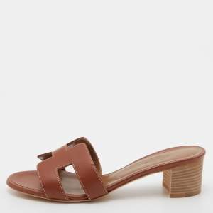 Hermes Brown Leather Oasis Sandals Size 35.5