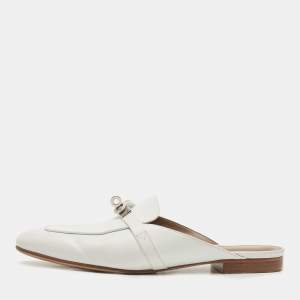 Hermes White Leather Oz Flat Mules Size 41