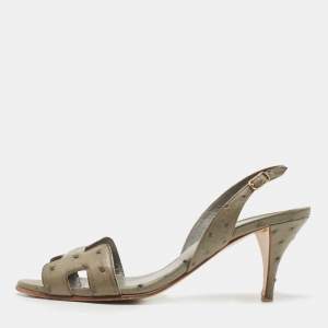 Hermes Grey Ostrich Night Slingback Sandals Size 37