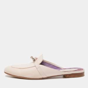 Hermes Pink Leather Oz Flat Mules Size 41