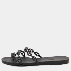 Hermes Black Rubber Chaine d'Ancre Rivage Slide Sandals Size 40