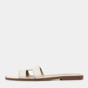 Hermes White Leather Oran Slide Sandals Size 40