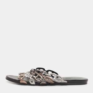 Pre Owned Hermes Tricolor Leather Thalassa Flat Slides Size 38