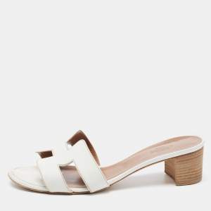 Hermes White Leather Oasis Sandals Size 38