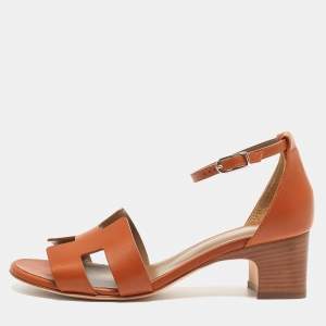 Hemers Brown Leather Encens Ankle Strap Sandals Size 38