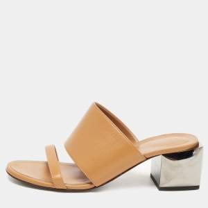 Hermes Brown Leather Block Heel Sandals Size 38