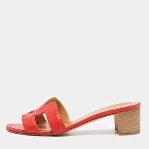 Hermes Red Leather Oasis Slides Size 38.5  