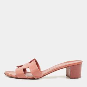 Hermes Pink Leather Oasis Slide Sandals Size 38