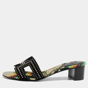 Hermes Black Suede Oasis Slide Sandals Size 42 