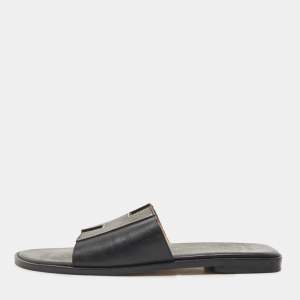 مملوكة مسبقًا Hermes Black Leather Flat Slides Size 37