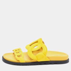 Hermes Yellow Suede Extra Sandals Size 40