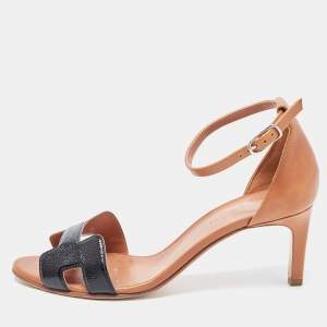Hermes Black/Brown Patent and Leather Premiere Sandals Size 38