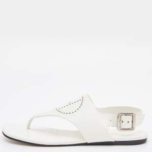 Hermès White Leather Kola Thong Flat Slingback Sandals Size 37