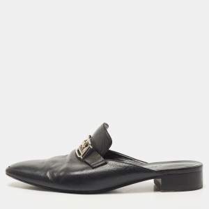 Hermes Black Leather Vincennes Mules Size 38