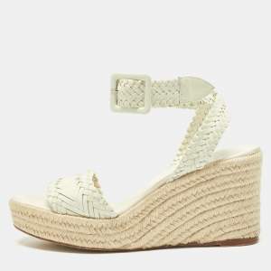 Hermes White Patent Leather Sofia Espadrille Wedge Sandals Size 40