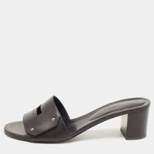 Hermes Black Leather View Slide Sandals Size 41