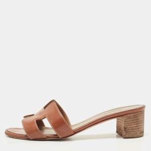 Hermes Brown Leather Oasis Slide Sandals Size 37