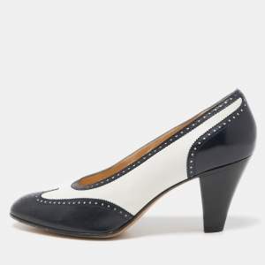 Hermes Blue/White Brogue Leather Round Toe Pumps Size 40