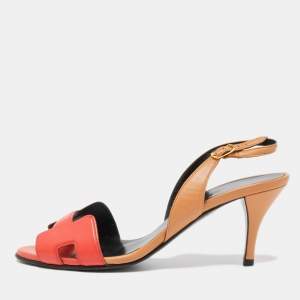 Hermes Red/Brown Leather Night Slingback Sandals Size 36