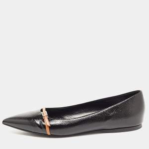 Hermes Black Leather Buckle Detail Pointed Toe Ballet Flats Size 40