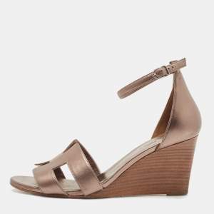 Hermes Metallic Leather Legend Wedge Sandals Size 39.5