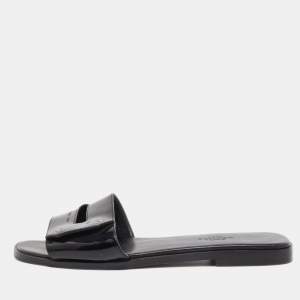 Hermes Black Patent Leather View Flat Slides Size 37
