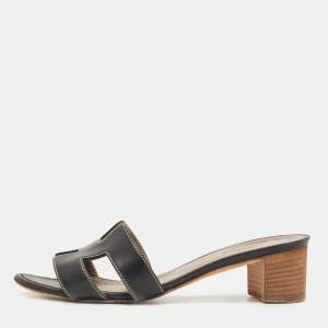 Hermes Black Leather Oasis Slide Sandals Size 36 