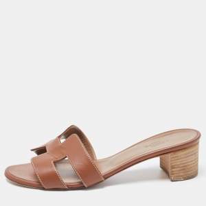 Hermes Brown Leather Oasis Sandals Size 36