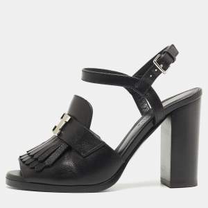 Pre Owned Hermes Black Leather Alesia Sandals Size 36