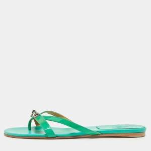 Hermes Green Patent Leather Corfou Thong Flats Size 41