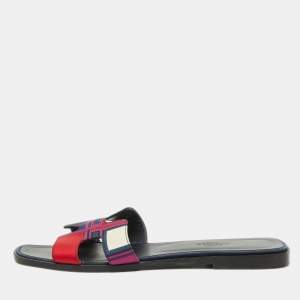 Hermès Multicolor Modernisme Tropical Print Satin Oran Flat Slides Size 39