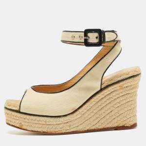 Hermes Beige Canvas Platform Espadrille Sandals Size 39