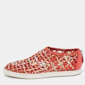 Hermes Orange/Yellow Printed Woven Fabric and Leather Oxygene Sneakers Size 40