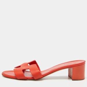 Hermes Orange Leather Oasis Slide Sandals Size 37