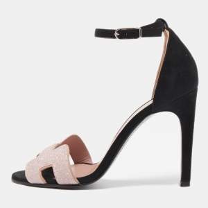 Hermes Pink/Black Crystal Powder and Suede Premiere Sandals Size 37.5