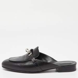 مملوكة مسبقًا Hermes Black Leather Oz Mules Size 38