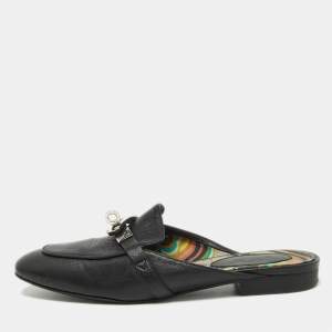 Hermes Black Leather Oz Mules Size 35