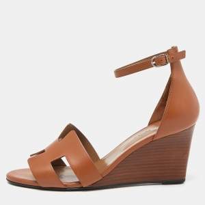 مملوكة مسبقًا Hermes Brown Leather Legend Wedge Sandals Size 40