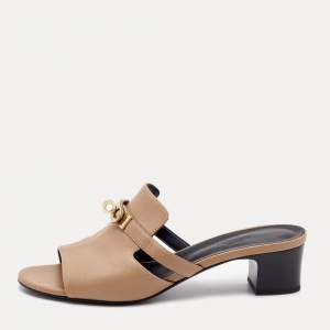 Hermes Beige Leather Giulia Slides Size 38