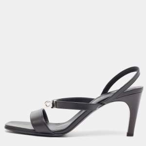 Hermes Black Leather Glamour Slingback Sandals Size 41