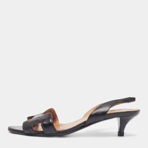 Hermes Black Leather Night Slingback Sandals Size 38
