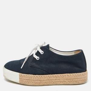 Hermes Navy Blue Canvas Rosa Espadrille Sneakers Size 38