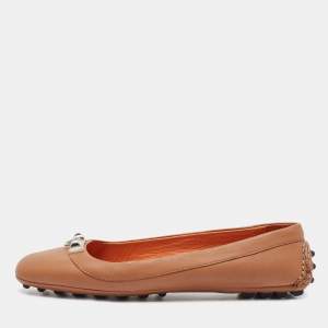 Hermes Brown Leather Liberty Ballet Flats Size 36