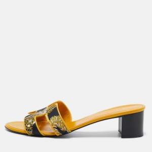 Hermes Yellow Canvas and Leather Oasis Sandals Size 41