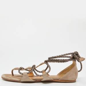 Hermes Beige Suede Thong Strappy Flat Slides Size 38