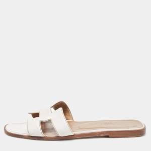 Hermes White Leather Oran Slip On Sandals Size 37.5