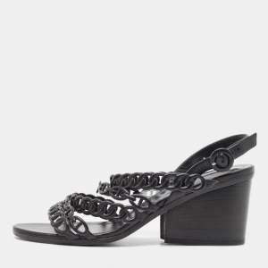 Hermes Black Leather Romanza Slingback Sandals Size 38