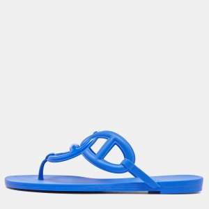 Pre Owned Hermes Blue Rubber Egerie Thong Flat Slides Size 38