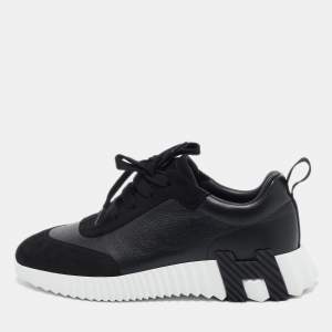 Hermes Black Suede and Leather Bouncing Sneakers Size 37.5